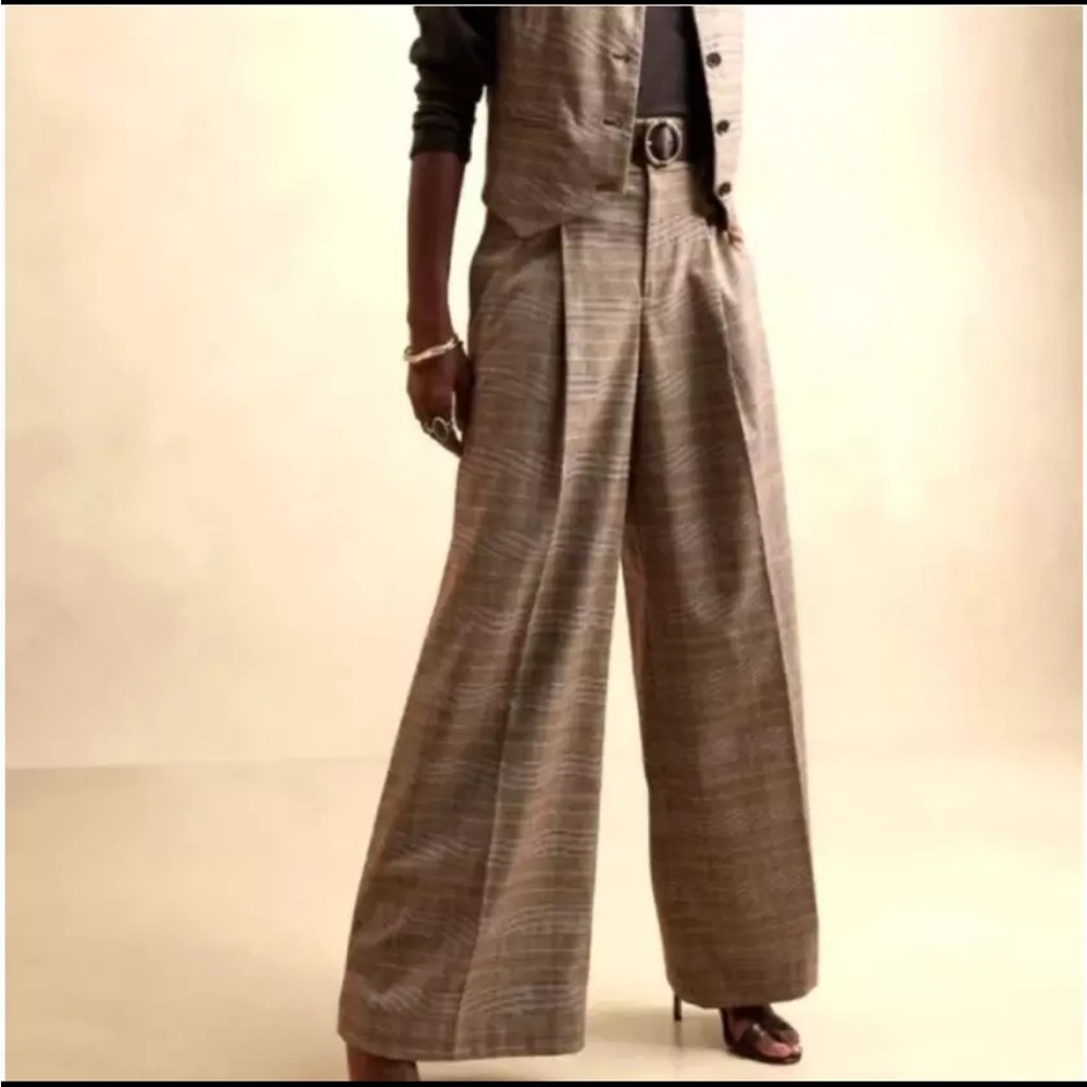 Banana Republic Petite Brown Plaid Parc Wide-Leg Pants